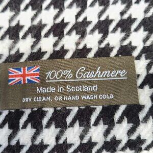100% Cashmere Scarf made in Scotland Black White Herrirngbone